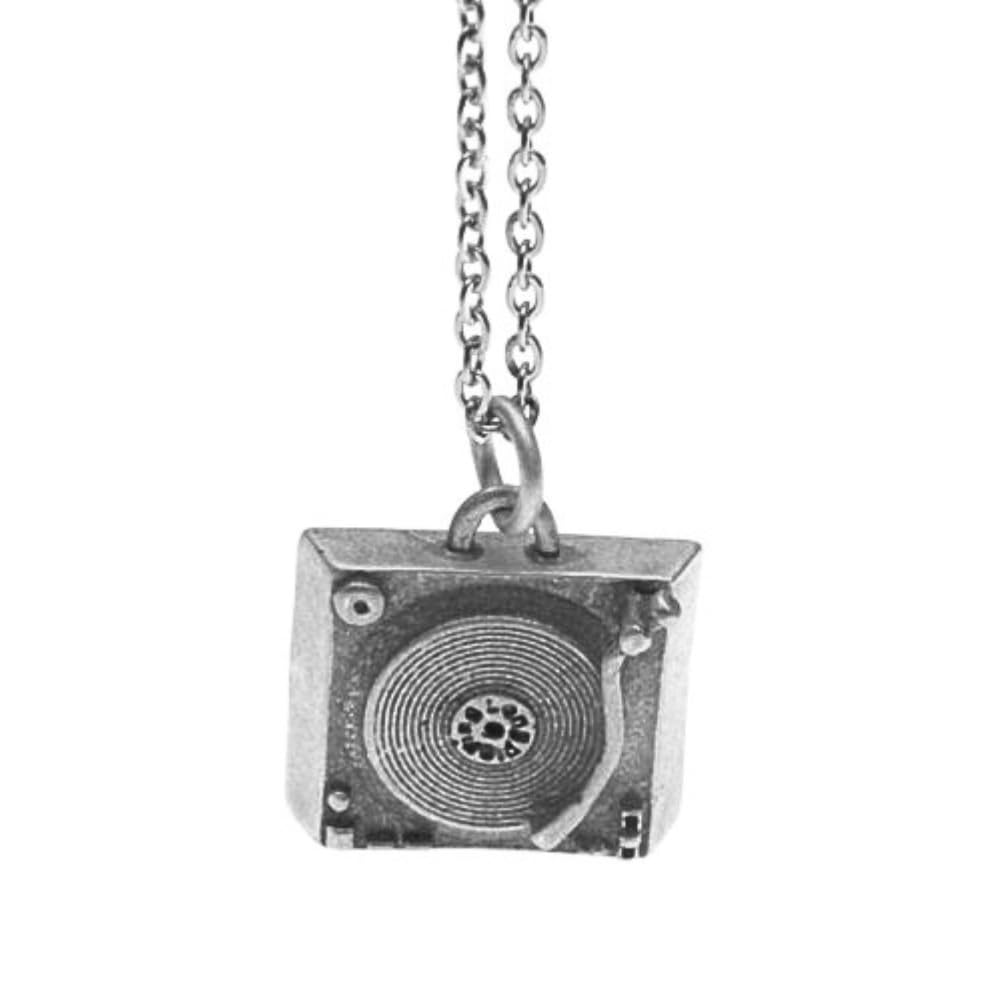 Collana Uomo Donna con Giradischi Vintage – Ciondolo in Argento 925 Invecchiato – Idea Regalo Amanti Musica Vinile Rock Retro - cln0188