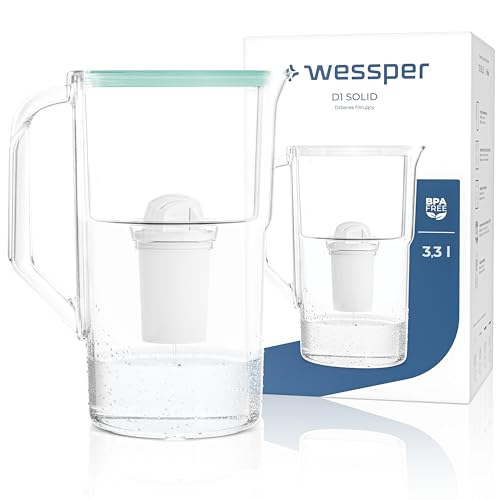 Wessper Caraffa Filtrante con Contatore a LED, 3,3 Litri, caraffa filtro acqua con Filtro Classic, Filtri a carboni attivi, Compatibile con i filtri brita Classic - Menta