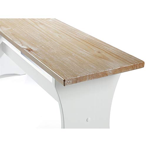 Linon Jackie Pine Wood 3 Piece Patio Conversation Indoor Kitchen Breakfast Table Booth Bench Corner Dining Nook Set In Antique White #TOP6