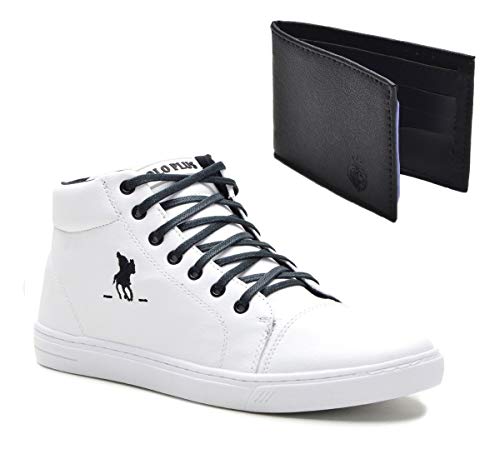 Tênis Estilo Botinha Casual Polo Cano Alto Masculino Confort + Carteira Cor:Branco;Tamanho:41