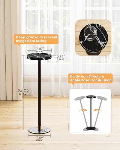 AEPOALUA Drink Table, Small Pedestal Side Table, Round Cocktail Table, Circle Accent End Table with Metal Base, for Small Spaces (1, Black Marble) - Thumbnail 3