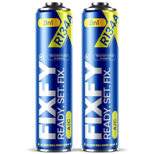 FIXFY 2 en 1 – 2 x R134a cambio de gas con aceite – Kit para aire acondicionado 2 x 500 ml, autollenado de aire acondicionado en coches 1995 – 2016