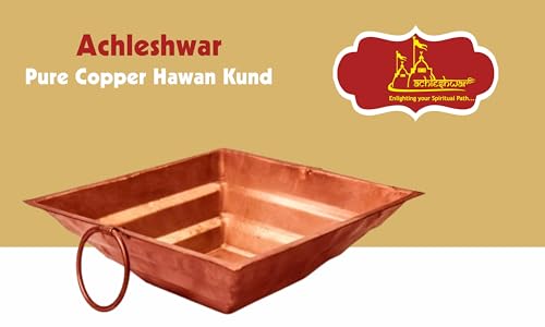 Image of Achleshwar Pure Copper Hawan Kund Pooja Havan Kund for Rituals Yagya Kund Traditional Religious Item | Home Temple Office Use Brown 13 x 13 Inch