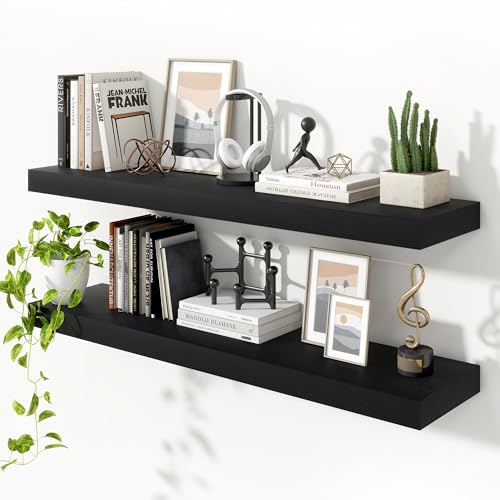 Heimlove Floating Shelves 47.2" W x 10.3" D Black Set of 2