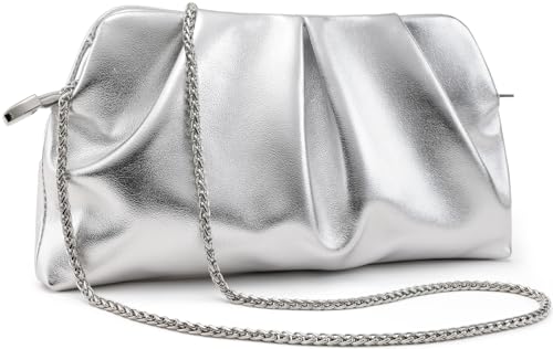 Image of Women Clutch Bag Dressy Formal Handbag Pleated PU Clutch Purse Detachable Chain