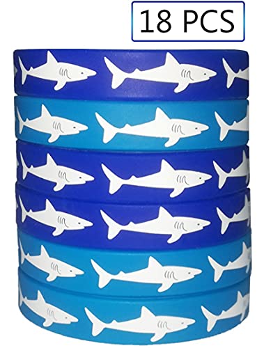 Cocohut 18 Pcs Shark Party Kid's Rubber Wristband,Party Supplies, Birthday Party Stretch Bracelets, Accessories,Kids Birthday Party Supplies, Prize Rewards Gifts Decorations #TOP1