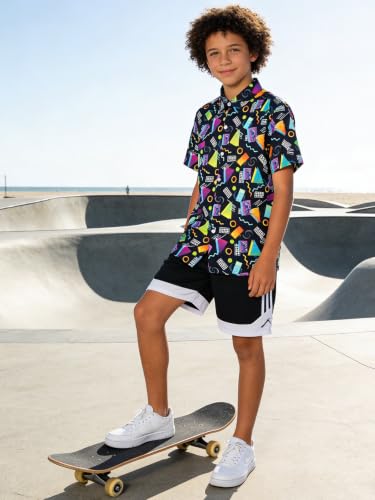 Image of uideazone Boys Novelty Print Short Sleeve Button Down Hawaiian Shirt 5-14Y