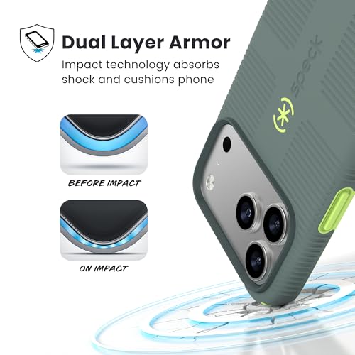Image of Speck CANDYSHELL Grip +MS Case for iPhone 17 Pro Max - NEO DRAB /Glow Green | Slim Protective Grip | Drop Protection | MagSafe Compatible
