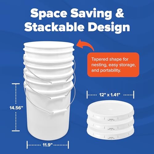 ePackageSupply White 5-Gallon Bucket with Lid | Made in USA | Food Grade | Heavy-Duty Extra Durable Plastic Bucket | Multi-Use Food Grade Buckets with Lids | Easy Stack and Store | BPA Free | 6 Pack - Image 3