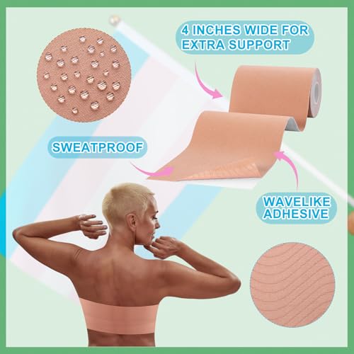 Image of Geiserailie 5 Rolls 4 Inch x 16.4 ft Each Trans FTM Binder Tape for Chest Binding Adhesive Trans Chest Leg Back Fat Tummy Lift Tape Flat Invisible for Breast Lift Boob Body Shaping