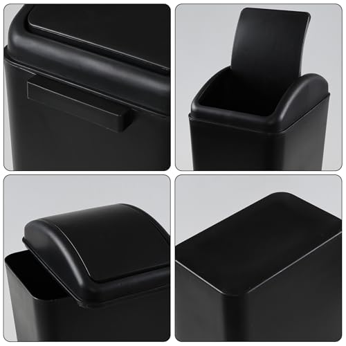 Image of 4.5 Gallon Plastic Swing Lid Trash Can, Black Slim Garbage Bin with Lid
