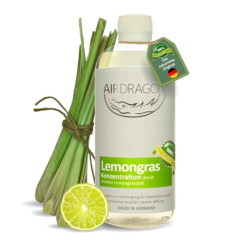 AIRDRAGON LEMONGRAS - katalytischer Raumduft ohne künstliche Duftstoffe - natürlicher Raumduft mit naturreinem ätherischem Duft-Öl für jede katalytische Lampe 1000 ml - Made in Germany