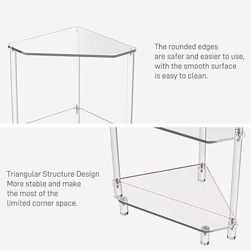 Acrylic Triangle Corner Table - 3-Tier Clear Acrylic Corner Side Tables | Small Corners Table | for Living Room, Bedroom & Bathroom | Small Space-Saving End Tables Furniture - Image 8