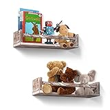 Floating Shelves Wall Mounted Set of 2, Retro White Wood Nursery Bookshelves for Bedroom, Living...