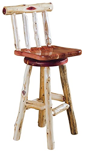 Red Cedar Log - Counter Height Swivel Barstool With Wood Back #TOP4