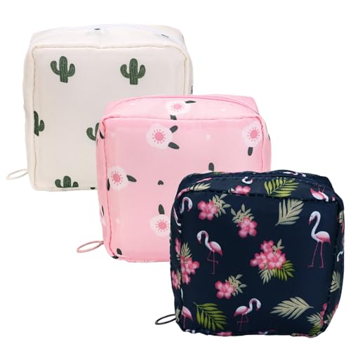 3er Set Diskretions-Taschen für Damenhygiene – Wasserdichte Aufbewahrung mit Reißverschluss | Wiederverwendbare Hygienetasche für Binden/Tampons (Schule, Fitnessstudio, Reise)