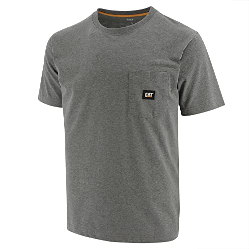 CAT Mens Label Pocket Short Sleeve T-Shirt, Dark Heather Grey, Medium