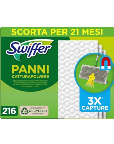 Swiffer 216 Staubtücher, Mikrofaser, Dry, Schmutzfangtücher, ideal für alle Arten von Böden und Tierhaaren, Maxi-Format mit 79% recycelten Fasern