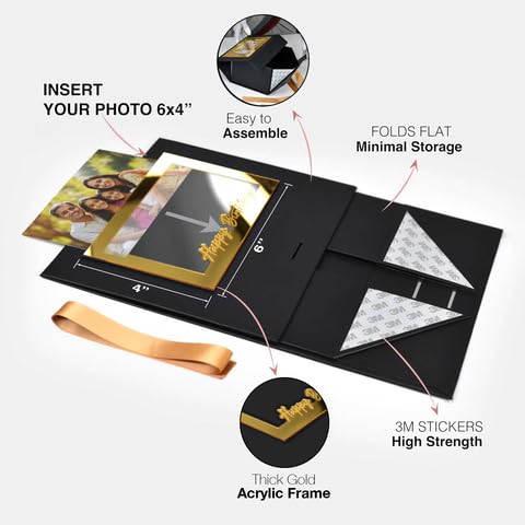Image of RBS - Gift Box (23 x 16 x 10 cm) Cardboard Personalized Gift Boxes for Packaging (1Pack) Multipurpose Hamper Box Empty Packing Gift Boxes for Birthday Holds Upto 5kg (Gold Birthday Frame Script Font)
