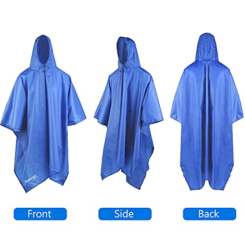 Foto von Sporgo Regenponcho, 3-in-1 Multifunktionales Regencape Regenjacken Regenponcho für Wandern, Reisen, Bivouacs und Aktivitäten im Freienn (Blue)