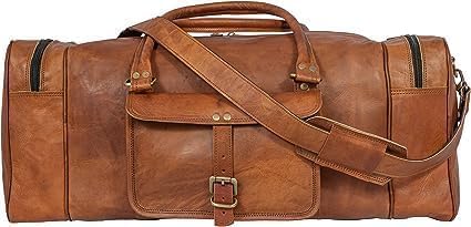 "Harvey" Genuine Leather Holdall Duffel Gym Weekender Luggage Travel Shoulder Vintage Bag Unisex Brown (24'' INCH)2