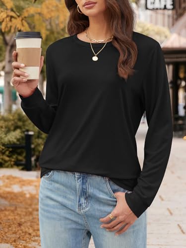 ATHMILE Fall Long Sleeve Shirts for Women Fashion Oversized Tees Casual Business Tops Loose Fit Solid Basic Outfits 20253