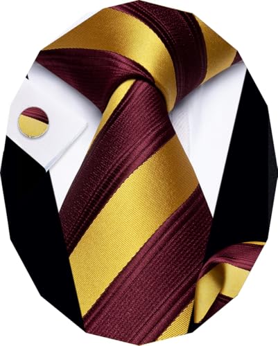 Image of YourTies Striped Ties for Men Classic Woven Silk Necktie with Handkerchief Cufflinks Set Formal Business Party Wedding