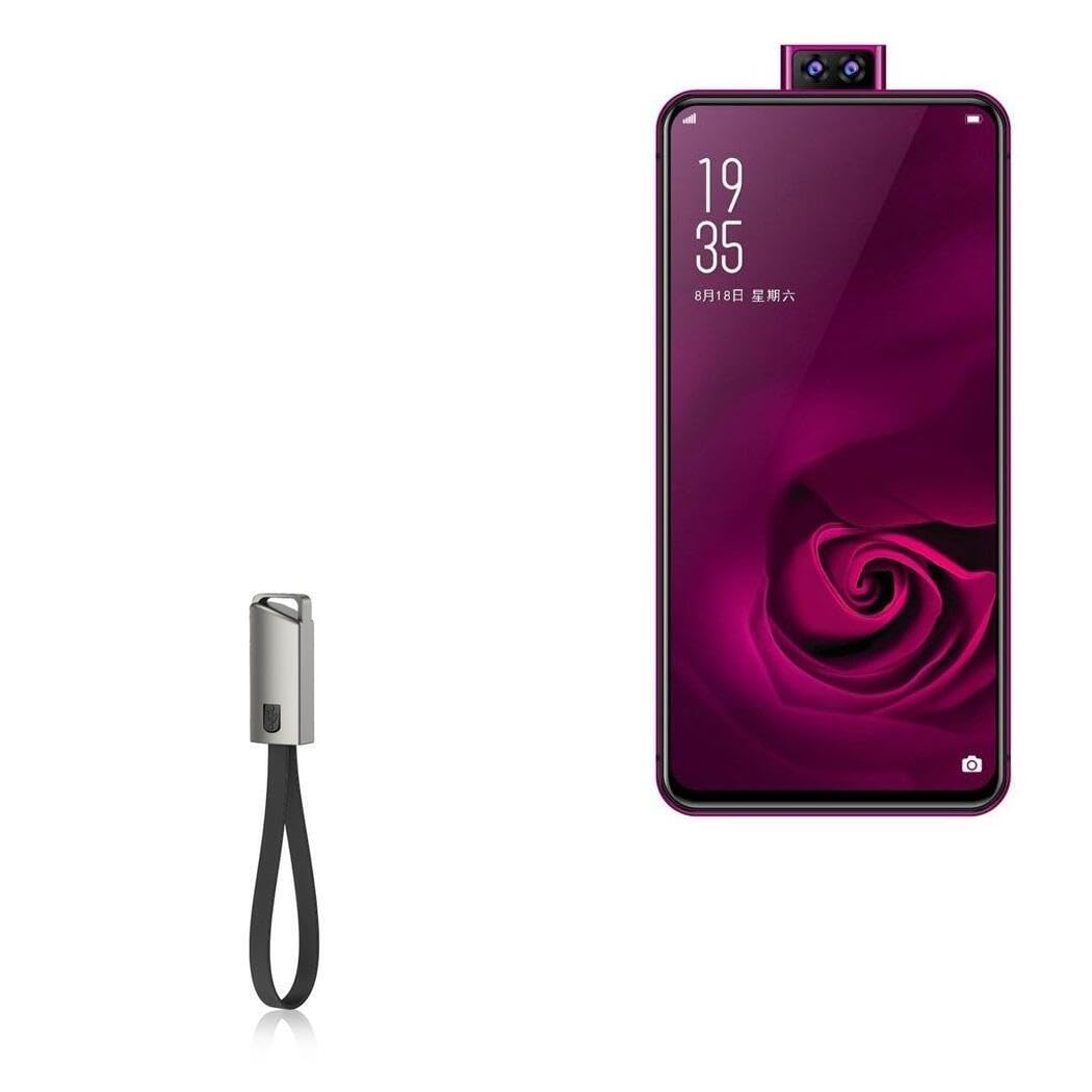 BoxWave Cable Compatible with Elephone U2 - USB Type-C Keychain Charger, Key Ring USB Type-C to Type-A 8 in USB Cable - Jet Black