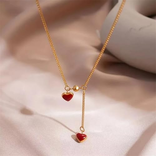 Collier double cœur imperméable qui ne noircit pas pour femme active