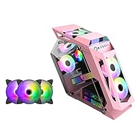 PC-Gehäuse，Gaming-Computergehäuse，ATX-Gehäuse, Großes Gehäuse Mit Speziell Geformtem Gehärtetem Glas, Motherboard Mini-ITX, M-ATX (Color : Pink, Size : with 3 Fan)