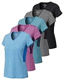 Paquete de 5 Camisetas Deportivas de Manga Corta con Cuello en V para Mujer, Ajuste seco, Absorbe la Humedad, para Yoga, (Disponible en Tallas Grandes), Set 4, XXL