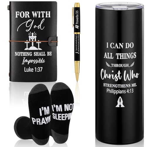 Skylety 4 Pcs Christmas Christian Gifts for Men Set Christian Refillable Journal Ordained Minister 20 oz Stainless Steel Cup Priest Socks Clergy Pen for Christmas Church Birthday Gifts