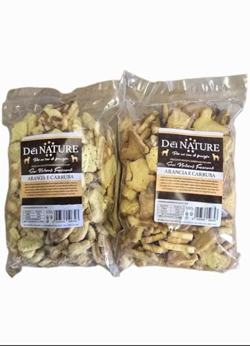 DEI NATURE Galletas para perros naranja y algarroba, 2 paquetes de 500 g, grado humano, superalimento, aperitivos para perros, premio para perros