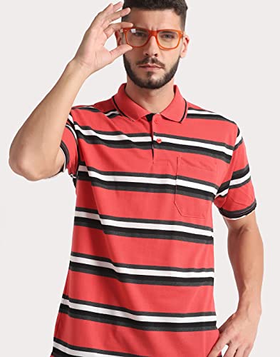 Image of INKKR Striped Men Polo Neck Half Sleeve T-Shirt