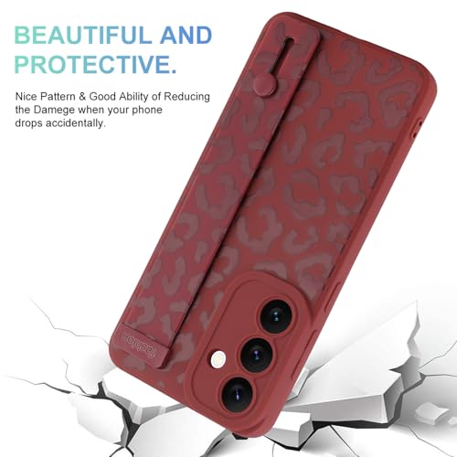 Image of Compatible with Samsung Galaxy S25 Case with Strap Wrist Wine Red