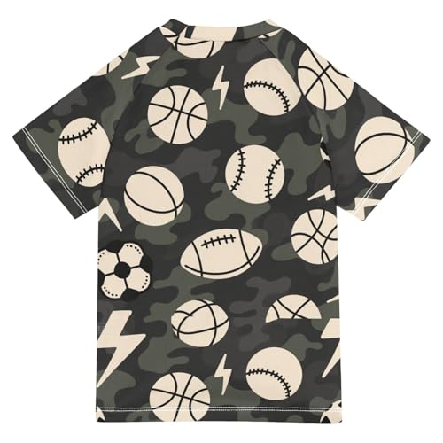 Cartoon Baseball Balls Camouflage Short Sleeve Bathing Suit Kids Swimsuit for Kids Girls Rash Guard for Girls for 3-12 Years Traje de Banos para ninas2