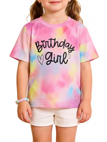 Image of Girls' Birthday Girl Letter Print T-Shirt with Bracelet, Pink, Size 4-12Y, Short Sleeve