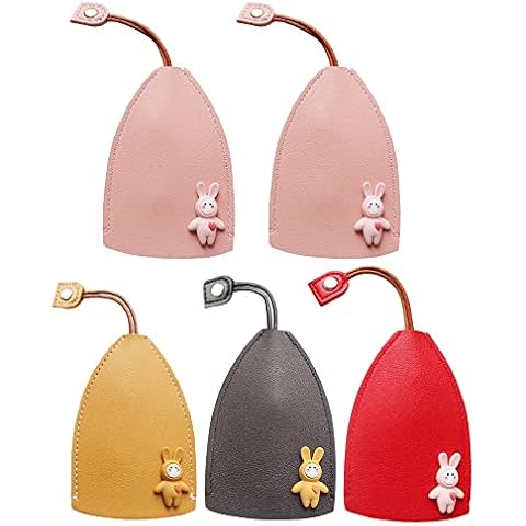 CLIUNT 5 Pcs Cute Creative Pull Type Key Cover, PU Leather Key Wallets Housekeepers, Large Capacity Not Easy To Pull Down Car Key Case for Men Women Cover