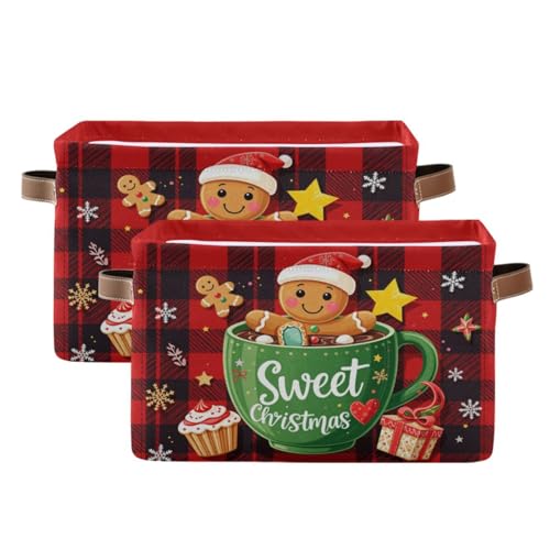 Image of Aslsiy Storage Basket Gingerbread Man in Cup Christmas Nursery Bins Baby Box Canvas Clothes Shelf Basket Laundry Hampers 2 Pcs