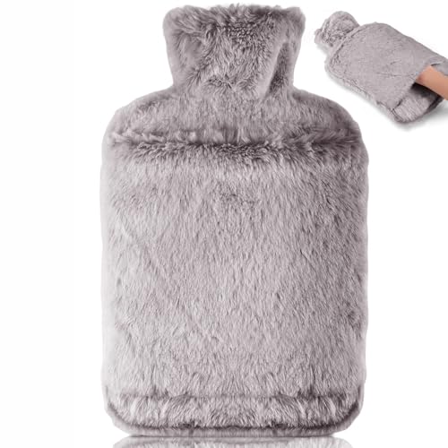 Bouteille Eau Chaude - 2L Grande Bouillotte avec Poche Kangourou, Bouillotte Peluche Pour, Bouillottes Chaude Chauffe Main/Ventre/Cou, Brun