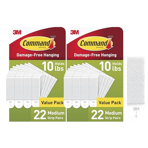 Image of Command Medium Picture Hanging Strips, 44 Pairs, Damage-Free Picture Hangers, Holds 10 lb with 4 Pairs, White
