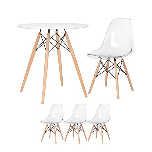 Kit - Mesa redonda Eames 70 cm branco + 3 cadeiras Eiffel Dsw incolor
