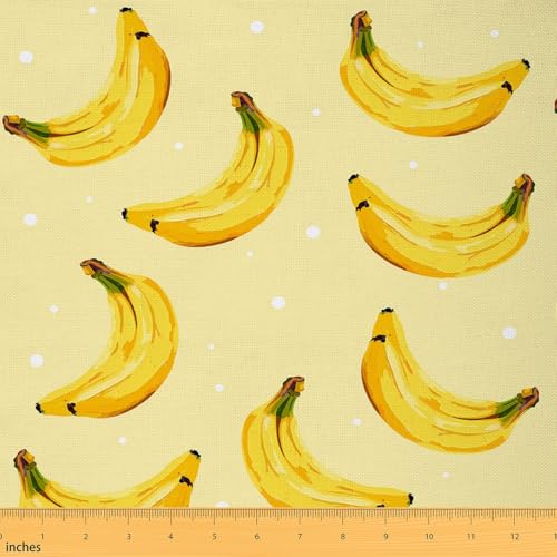 Banana Fabric by The Yard Watercolor Yellow Fruits No Stretch Fabric for Handmade Supplies Tropical Fruit Oil Painting Design Soft Flannel Polyester Fabric for DIY Home Accents 1 Yard Pre-Cut,36"x59"