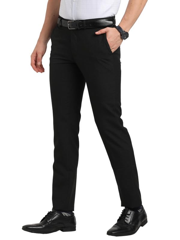 Image of Turtle Men Poly Viscose Charcoal Grey Solid Slim Fit Formal Trouser