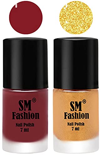 Image of Long Lasting Nail Polish | Nail Paint Combo 7 ml Each) - Set of 2 Plum-Light Golden