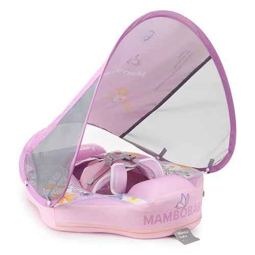 Image of GENTEACO Mambobaby Baby Swim Float with Canopy Non-Inflatable Infant Pool Float with Tail 3-24 Months Avoid Flip Solid Skin-Friendly Material for Toddler Boys Girls