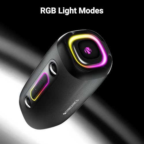 Image of ZEBRONICS Sound Feast 85, Portable Bluetooth Speaker, 30 Watts, Upto 7 Hours Playback, Dual Passive Radiator, BTv5.3 | TWS | USB, RGB LED, Call Function, Carry Strap, Deep Bass (Black)
