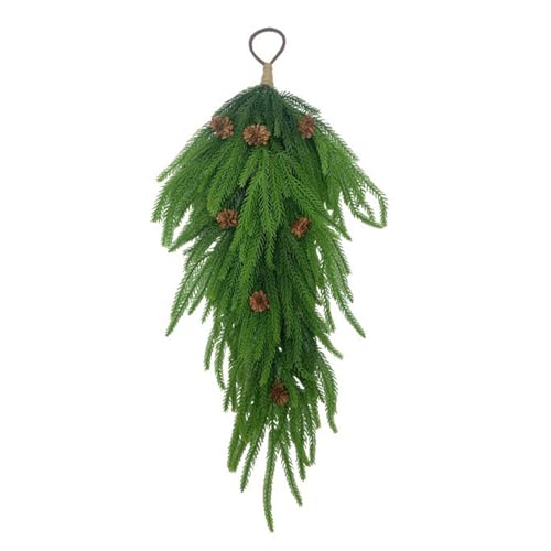MISNODE Pine Needles Teardrop Swag, Christmas Teardrop Swag, Winter Pine Needles Swag, Artificial Christmas Greenery Teardrop Swag, Xmas Table and Door Decoration, Pine Branches Teardrop Door Swag