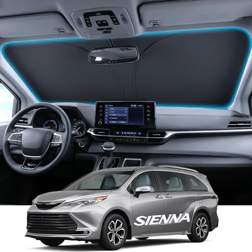Image of Wigoo for Toyota Sienna Windshield Sunshade [OEM Design, 100% Sun Blockage] Foldable Heat Insulation Sun Shade with Storage Bag, for Toyota Sienna (2011-2026), Silver Coating