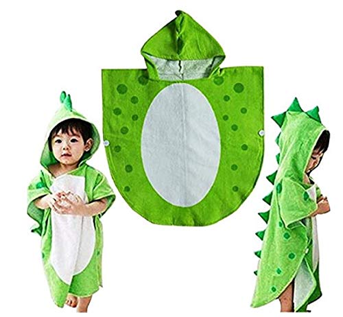 SHANF Bonito diseño de Dinosaurio Toalla de baño con Capucha Albornoz Playa Toalla de natación Poncho niños (Verde)
